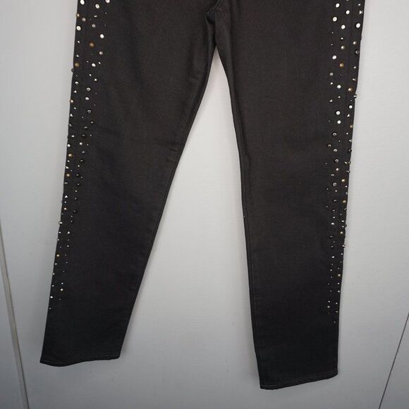 New AG The Isabelle Studded High-Rise Straight-Leg Cropped Black Jeans size 24 - Picture 7 of 16